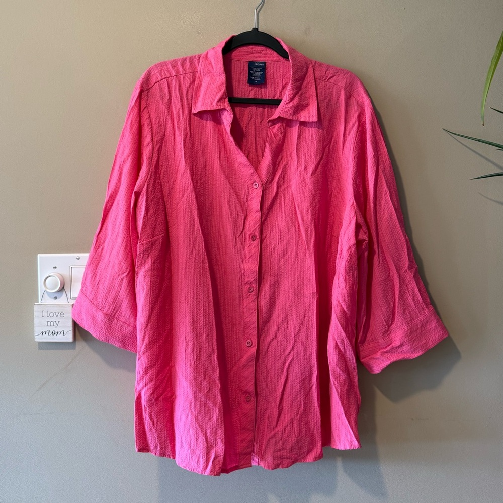 Basic Editions Bright Pink Button-Down Top - Picture 6 of 14